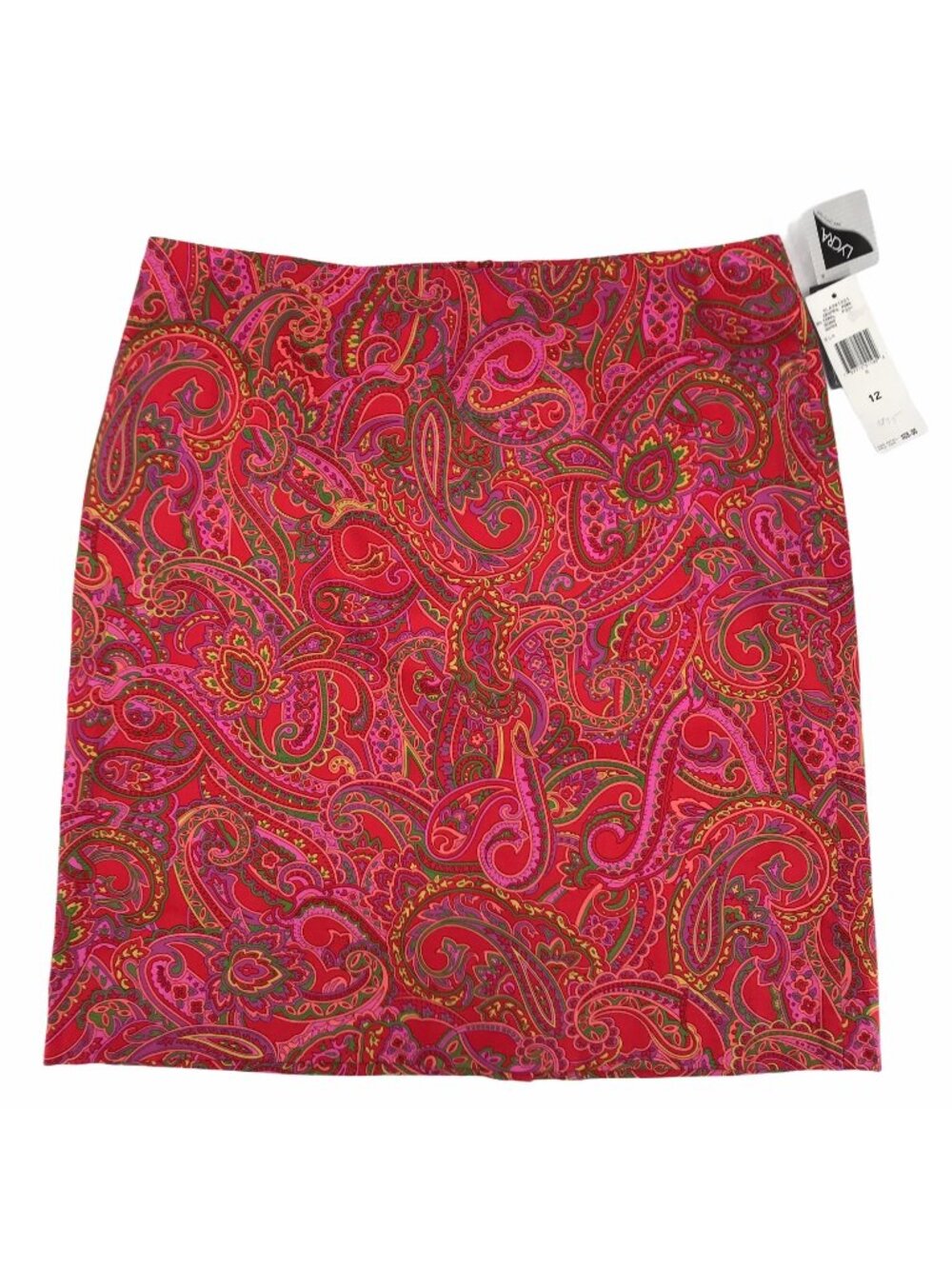NWT Jones New York Signature Womens Red Paisley Print Skirt Size 12 Cotton Blend